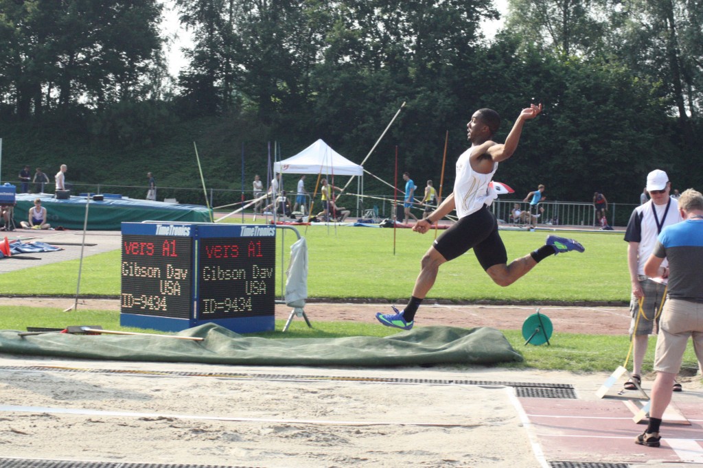 David Gibson long jumping with Athletes in Action in Belgium 
